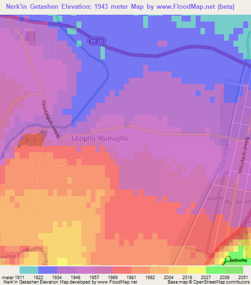 Nerk'in Getashen,Armenia Elevation Map