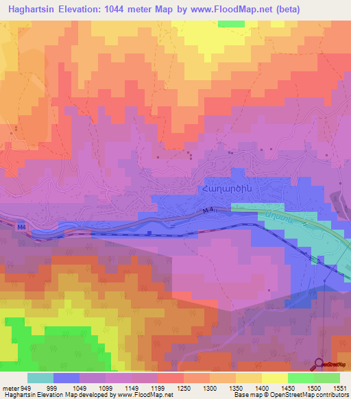 Haghartsin,Armenia Elevation Map