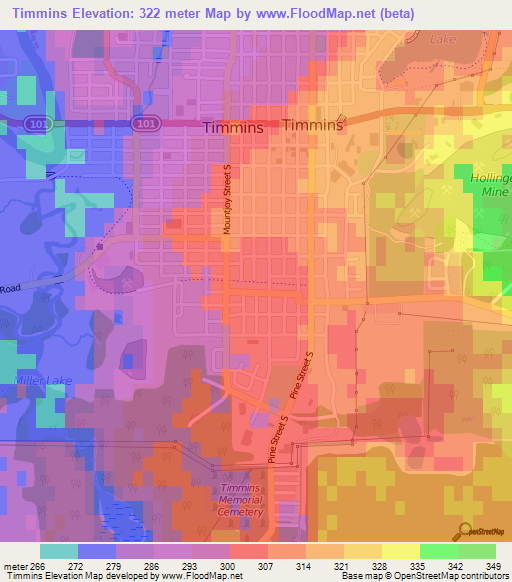 Timmins,Canada Elevation Map