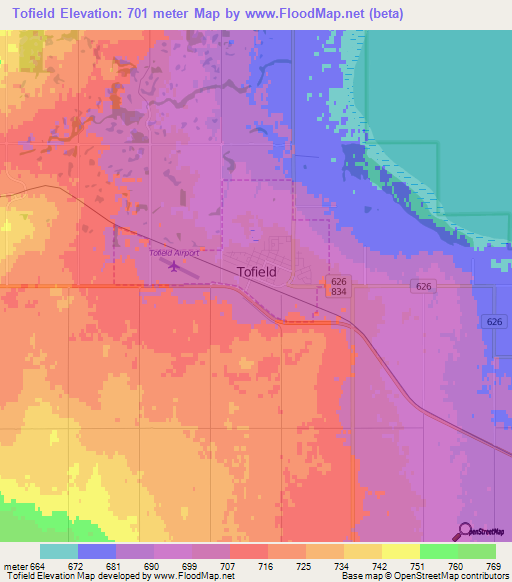 Tofield,Canada Elevation Map