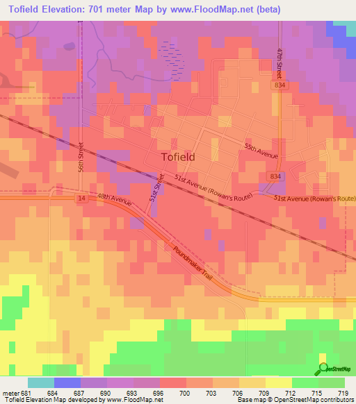 Tofield,Canada Elevation Map