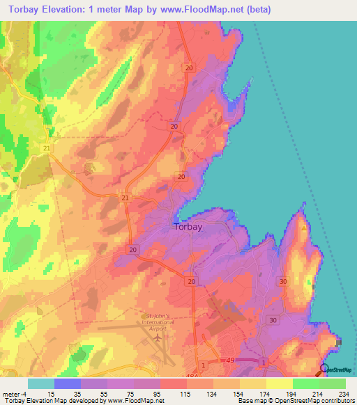 Torbay,Canada Elevation Map