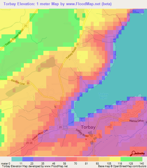 Torbay,Canada Elevation Map