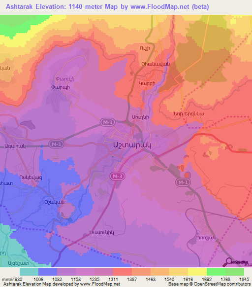 Ashtarak,Armenia Elevation Map
