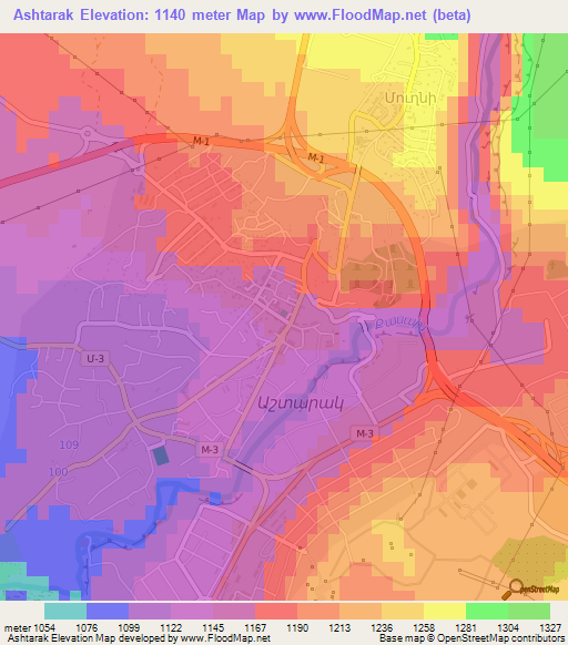 Ashtarak,Armenia Elevation Map