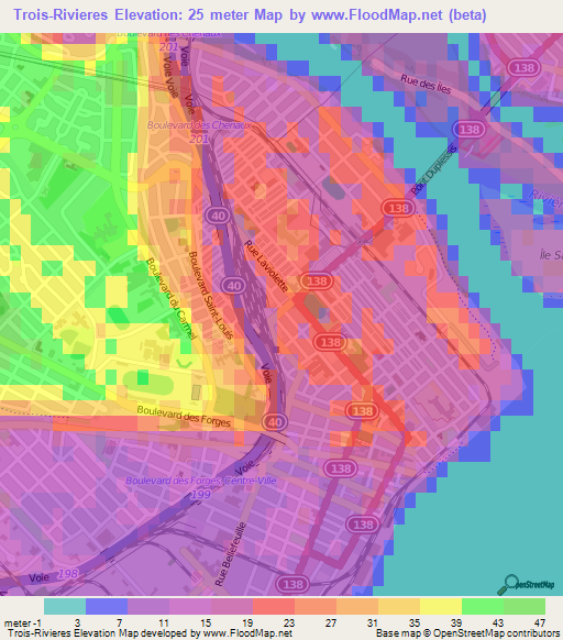 Trois-Rivieres,Canada Elevation Map