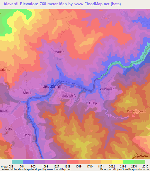 Alaverdi,Armenia Elevation Map