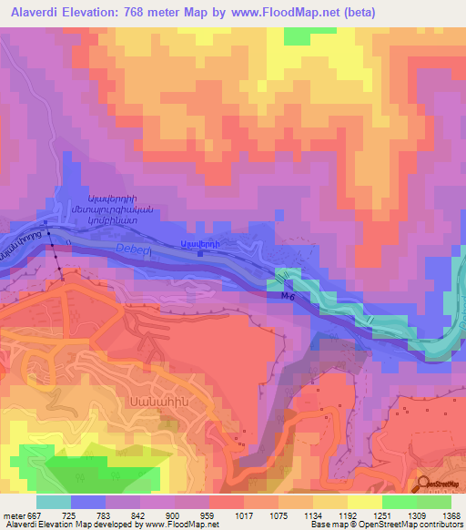 Alaverdi,Armenia Elevation Map