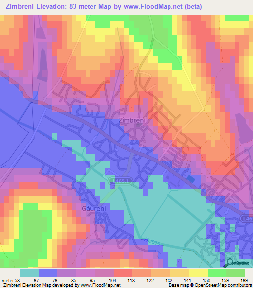 Zimbreni,Moldova Elevation Map