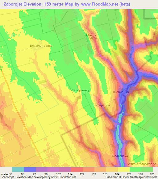 Zaporojet,Moldova Elevation Map