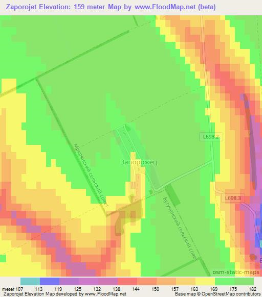 Zaporojet,Moldova Elevation Map