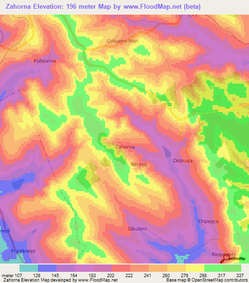 Zahorna,Moldova Elevation Map