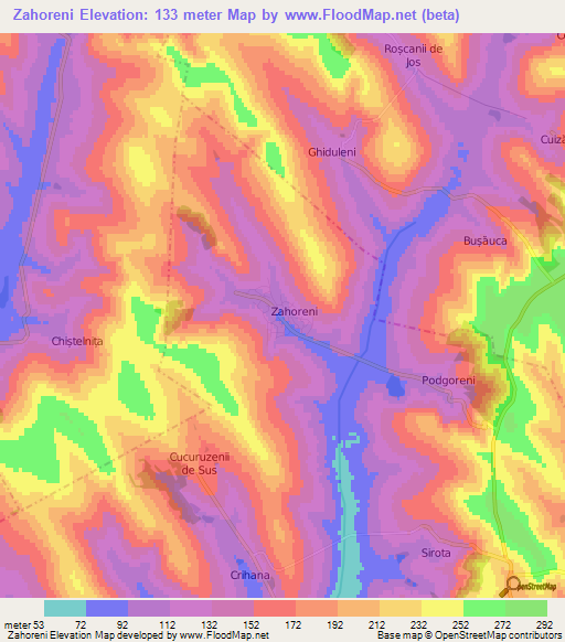 Zahoreni,Moldova Elevation Map