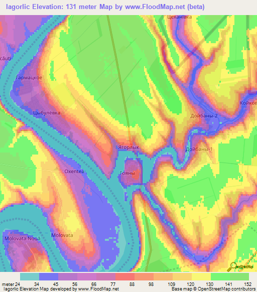 Iagorlic,Moldova Elevation Map