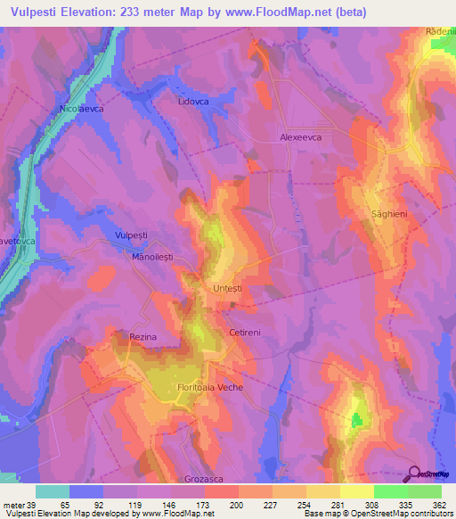 Vulpesti,Moldova Elevation Map