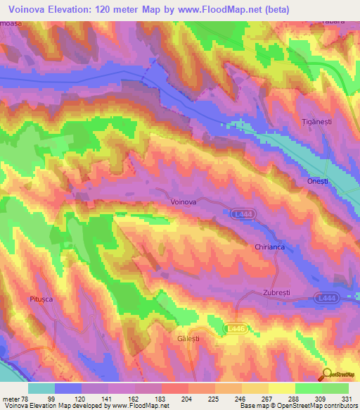 Voinova,Moldova Elevation Map