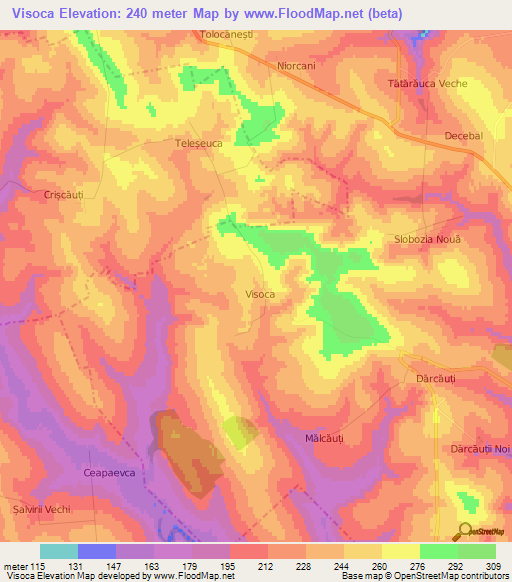 Visoca,Moldova Elevation Map