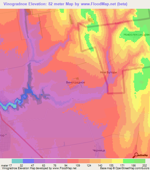 Vinogradnoe,Moldova Elevation Map