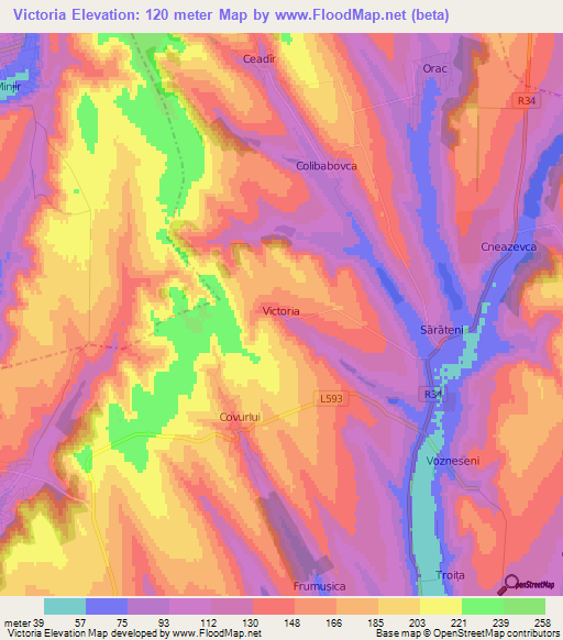 Victoria,Moldova Elevation Map