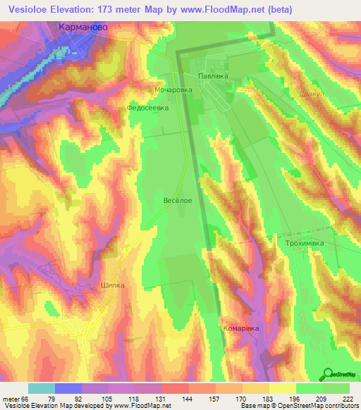 Vesioloe,Moldova Elevation Map