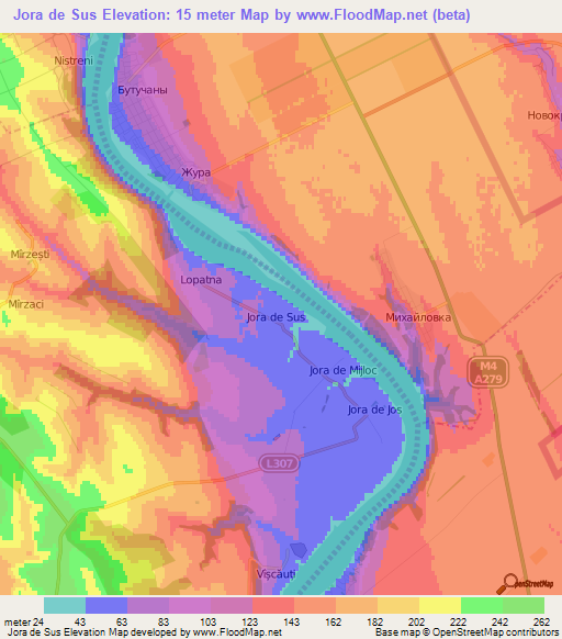 Jora de Sus,Moldova Elevation Map