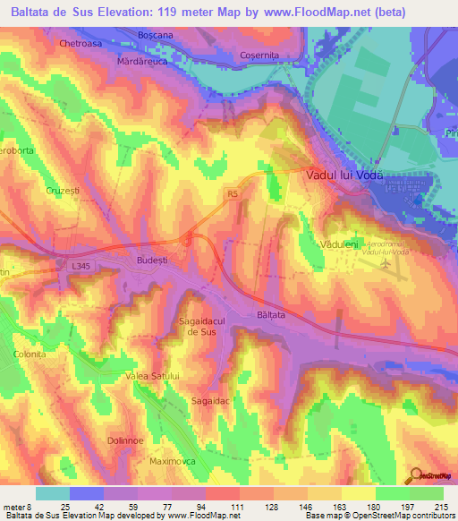 Baltata de Sus,Moldova Elevation Map