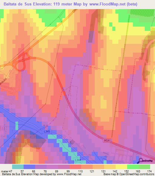 Baltata de Sus,Moldova Elevation Map