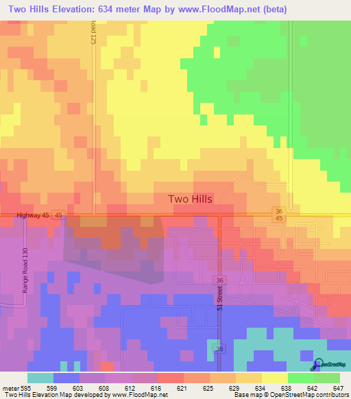 Two Hills,Canada Elevation Map