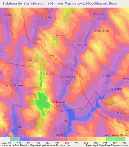 Halahora de Sus,Moldova Elevation Map