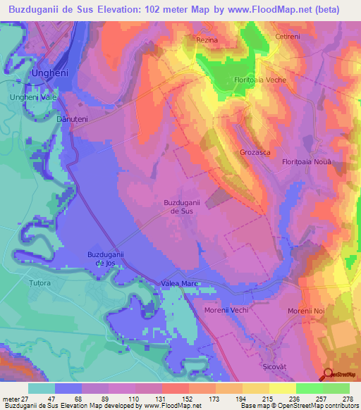 Buzduganii de Sus,Moldova Elevation Map