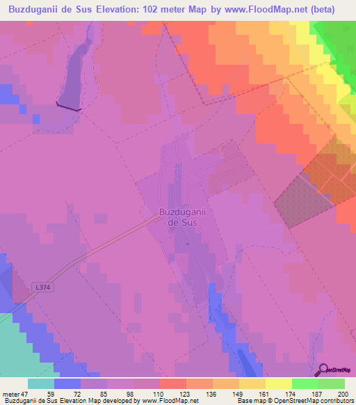 Buzduganii de Sus,Moldova Elevation Map