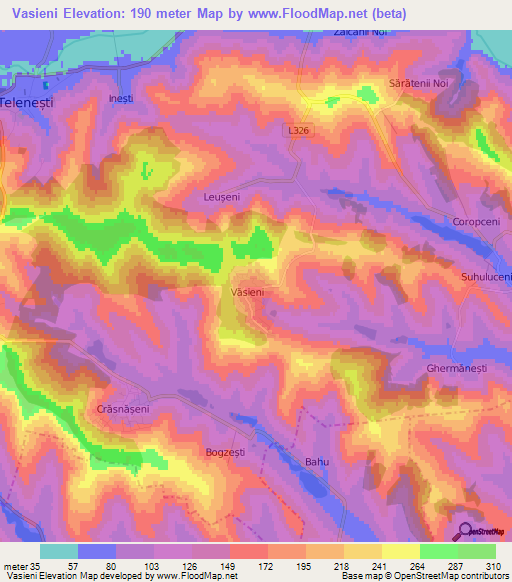 Vasieni,Moldova Elevation Map