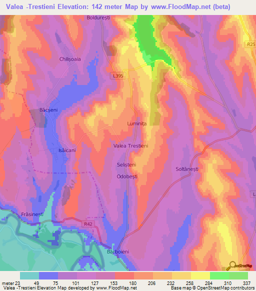 Valea -Trestieni,Moldova Elevation Map