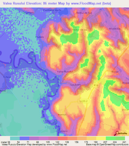 Valea Rusului,Moldova Elevation Map