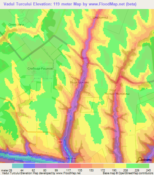 Vadul Turcului,Moldova Elevation Map