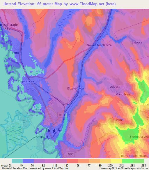 Untesti,Moldova Elevation Map