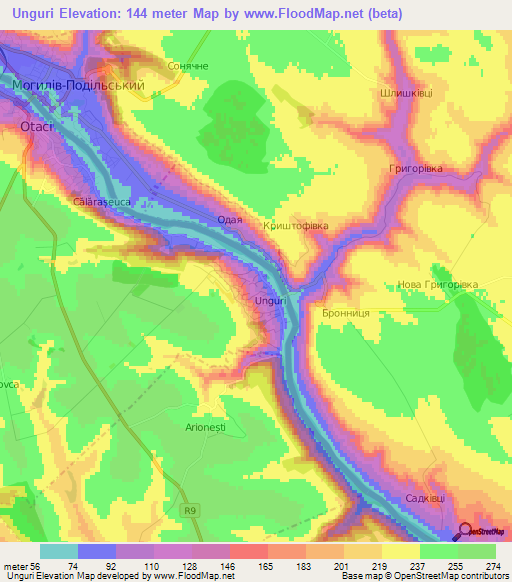 Unguri,Moldova Elevation Map