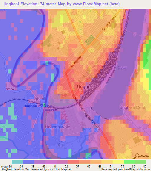 Ungheni,Moldova Elevation Map