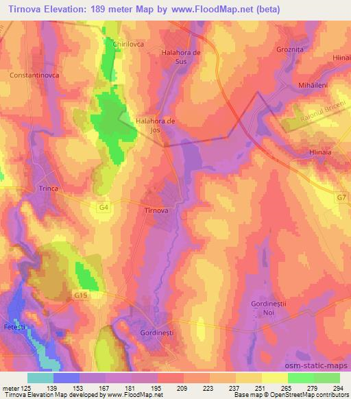 Tirnova,Moldova Elevation Map