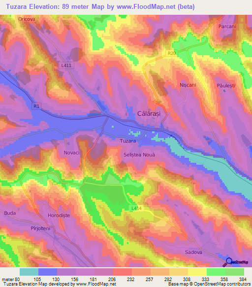 Tuzara,Moldova Elevation Map