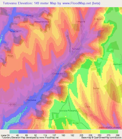 Tutovanu,Moldova Elevation Map