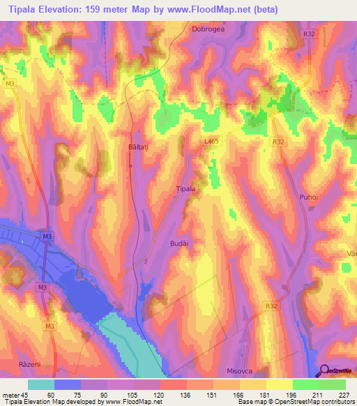 Tipala,Moldova Elevation Map