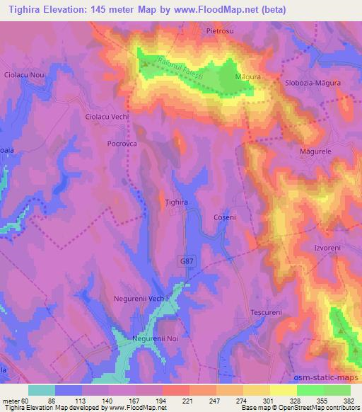 Tighira,Moldova Elevation Map