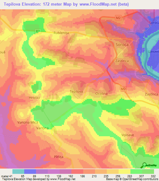 Tepilova,Moldova Elevation Map