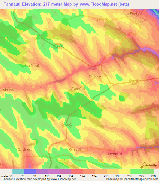 Tahnauti,Moldova Elevation Map