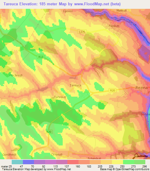 Tareuca,Moldova Elevation Map