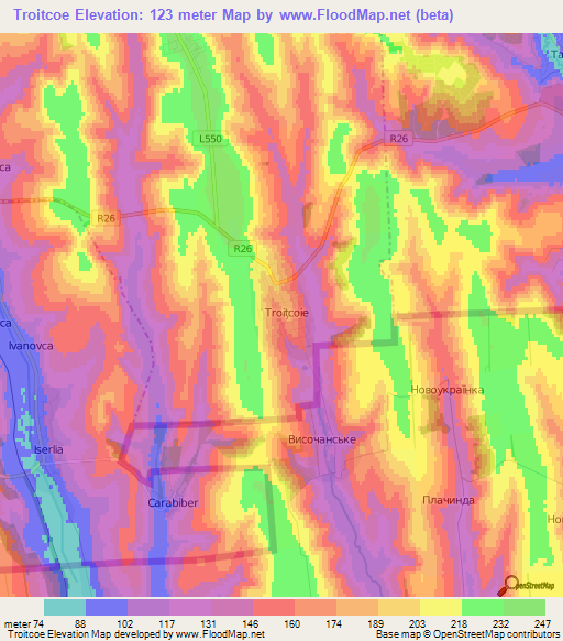 Troitcoe,Moldova Elevation Map