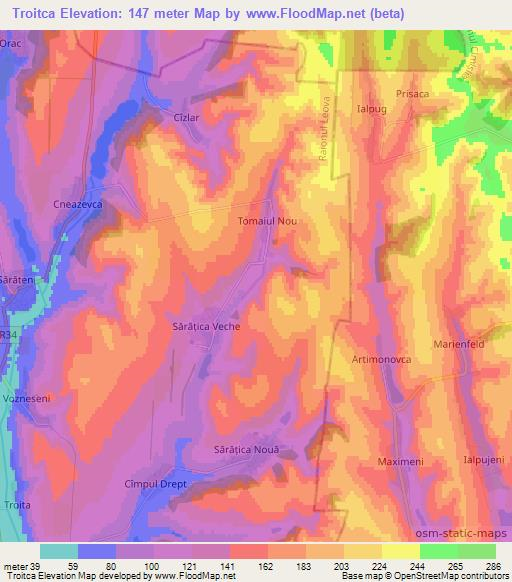 Troitca,Moldova Elevation Map