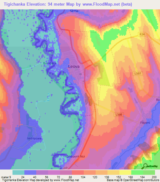 Tigichanka,Moldova Elevation Map