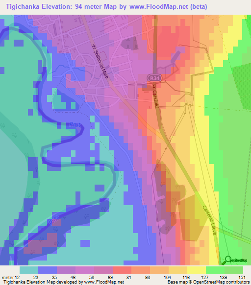 Tigichanka,Moldova Elevation Map